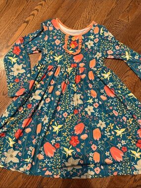 Millie loves Lily girl’s Teal Floral Long-Sleeve Twirl Dress soft dress sz 8/10